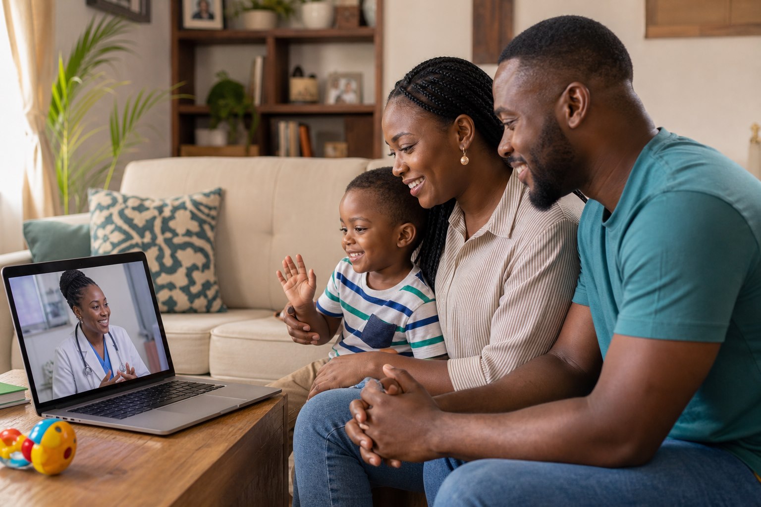 Black African family using MyDoctor24 telehealth