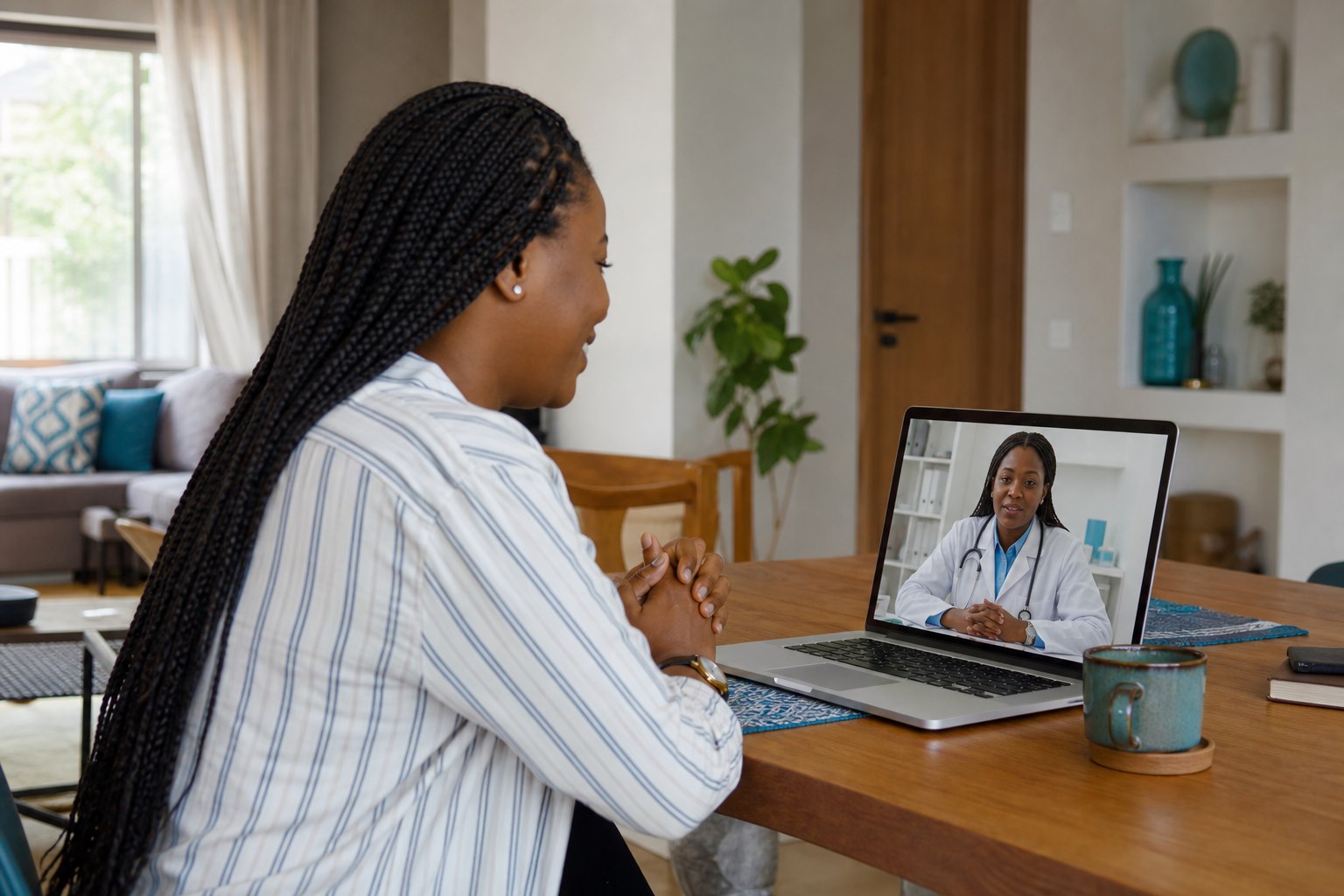 Patient speaking with a doctor during a private online consultation